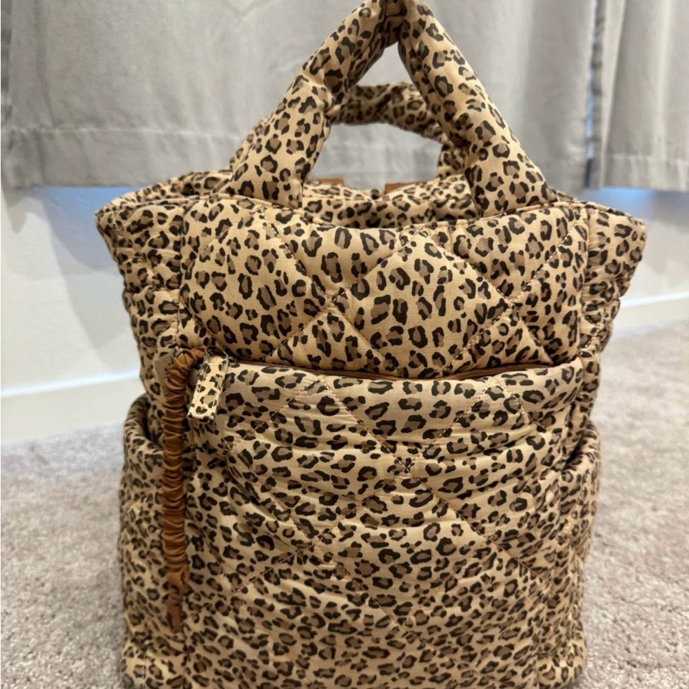 BEIS Leopard Print Quilted Backpack